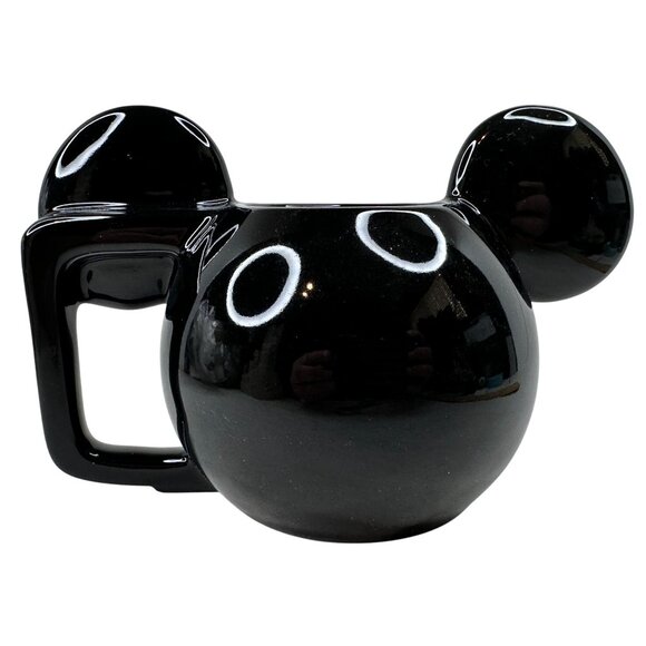 Vintage Disney Mickey Mouse Ceramic Mug W/ Spoon Black & White 3D Ears D Handle - Picture 10 of 16